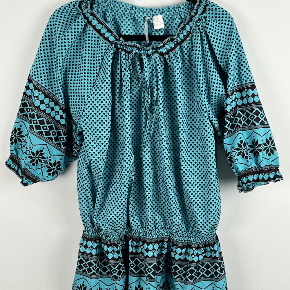 Blancheporte Top Blouse Size XL Blue 3/4 Raglan Peasant Sleeve Scoop Neck Polyes